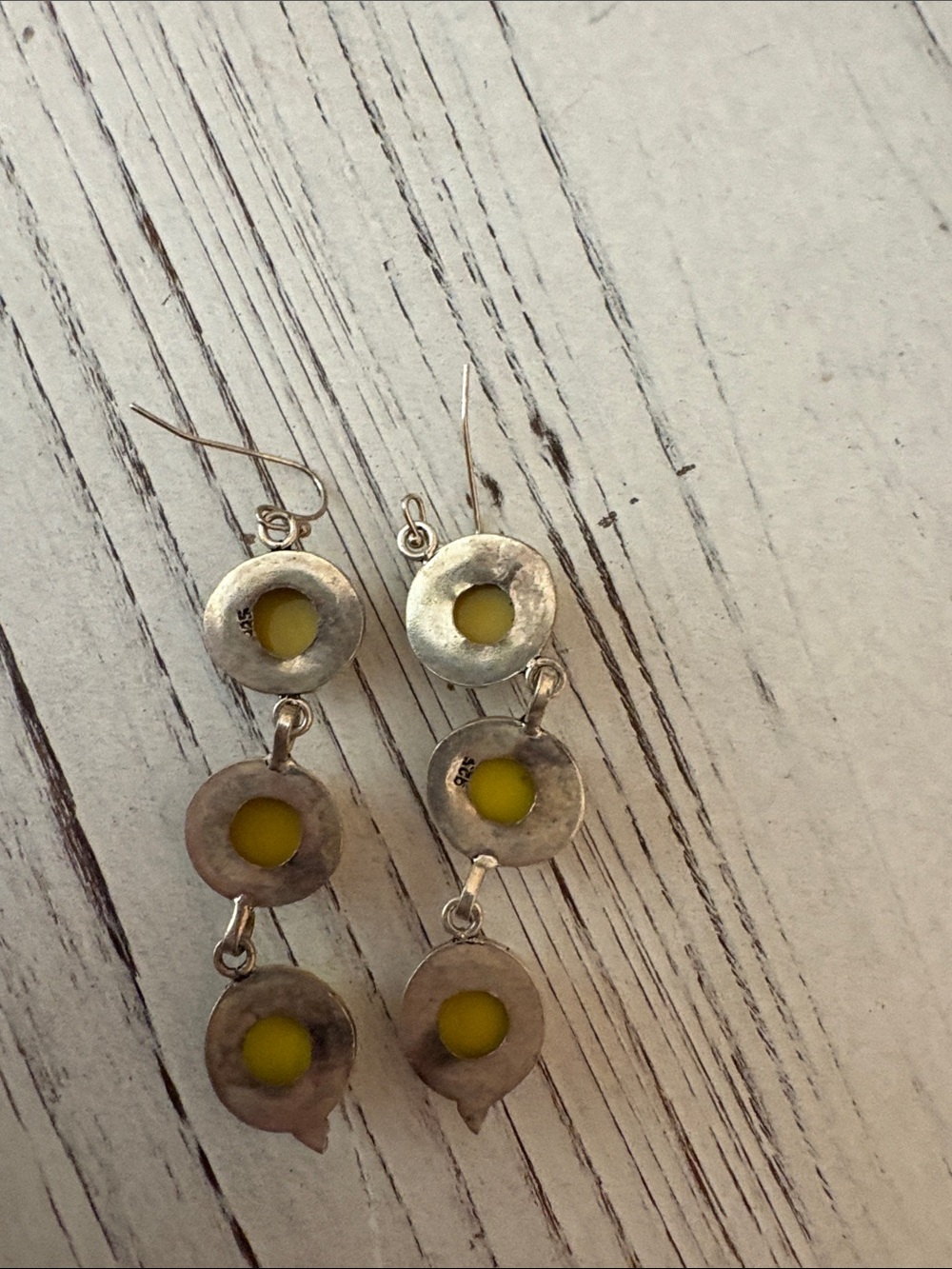 Yellow Dangle Drop Earrings - Silver Tone - Picture 3 of 4
